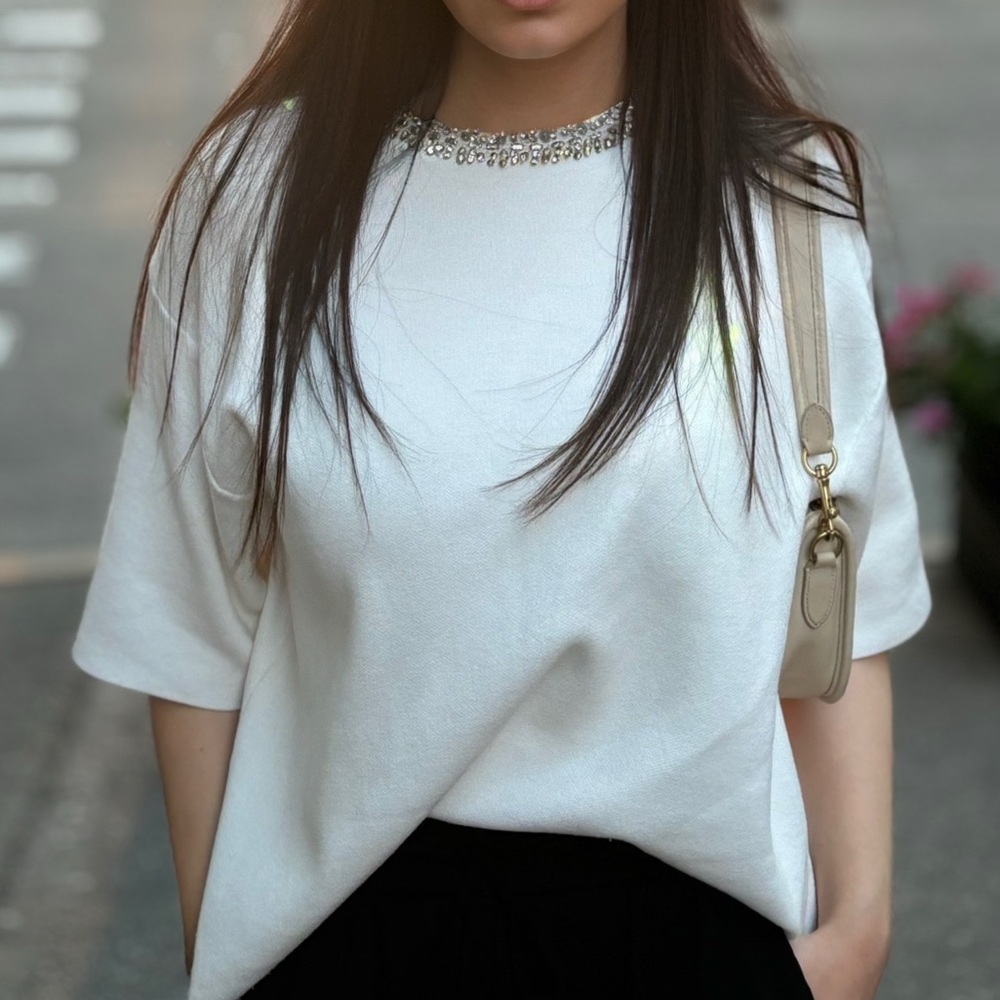 Zara White Embellished Women's Top